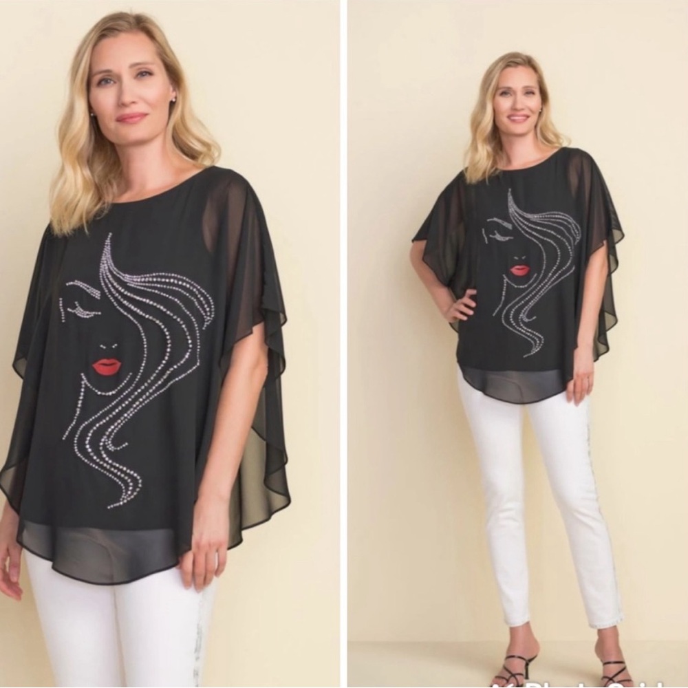 Joseph Ribkoff Embellished Sheer
Short Sleeve Top Size 8